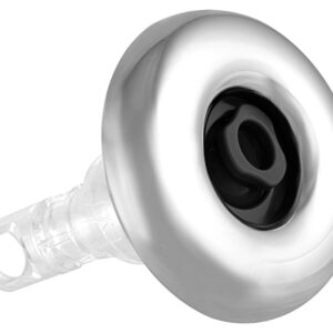 Close-up of a white plastic suction valve with a clear stem, viewed from the side.