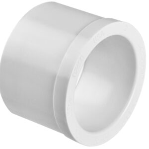 White PVC end cap for plumbing, smooth cylindrical closure for a pipe.
