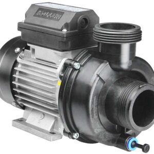 Electric motor-driven centrifugal water pump with mounting base and large inlet/outlet fittings